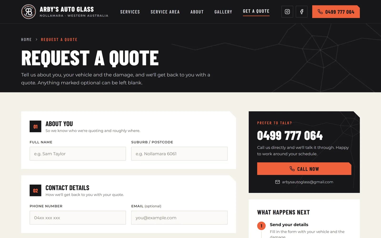 The four-step quote form