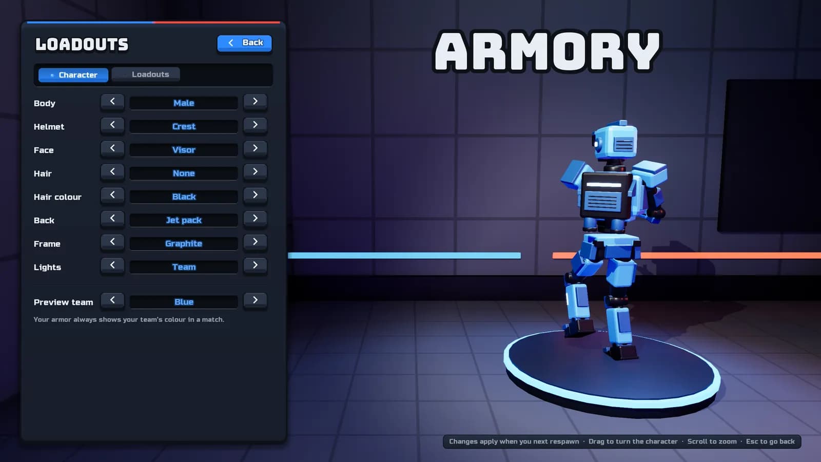 The armory, where each robot is customised