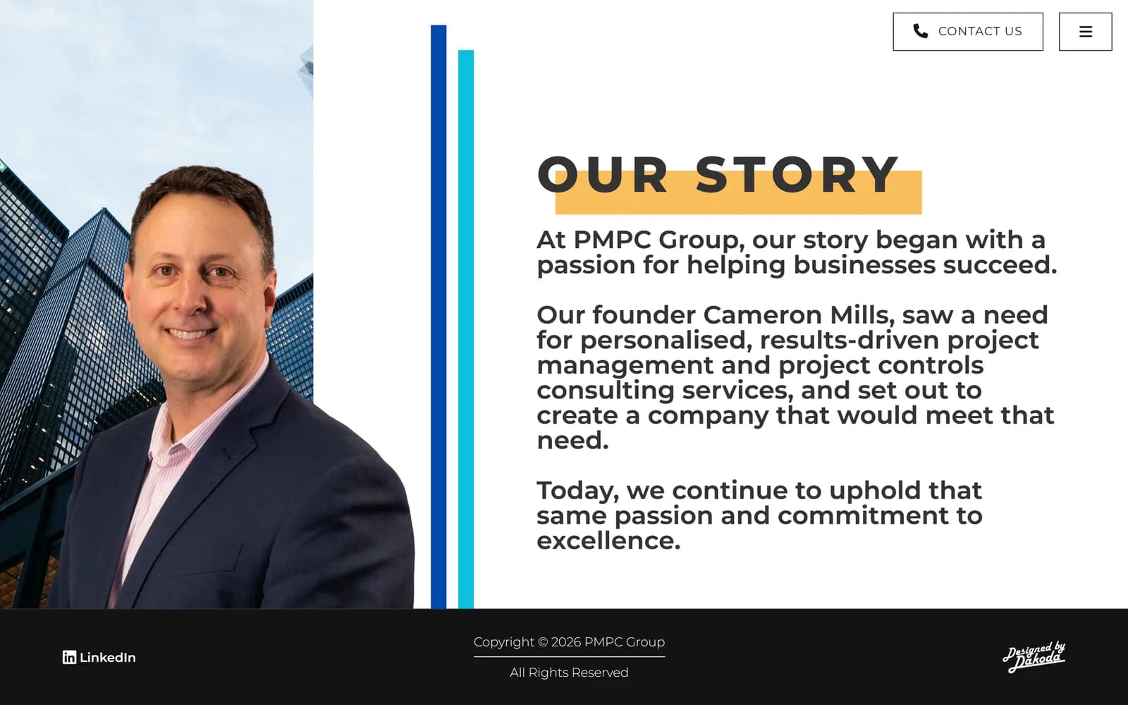 The about page, with the company history