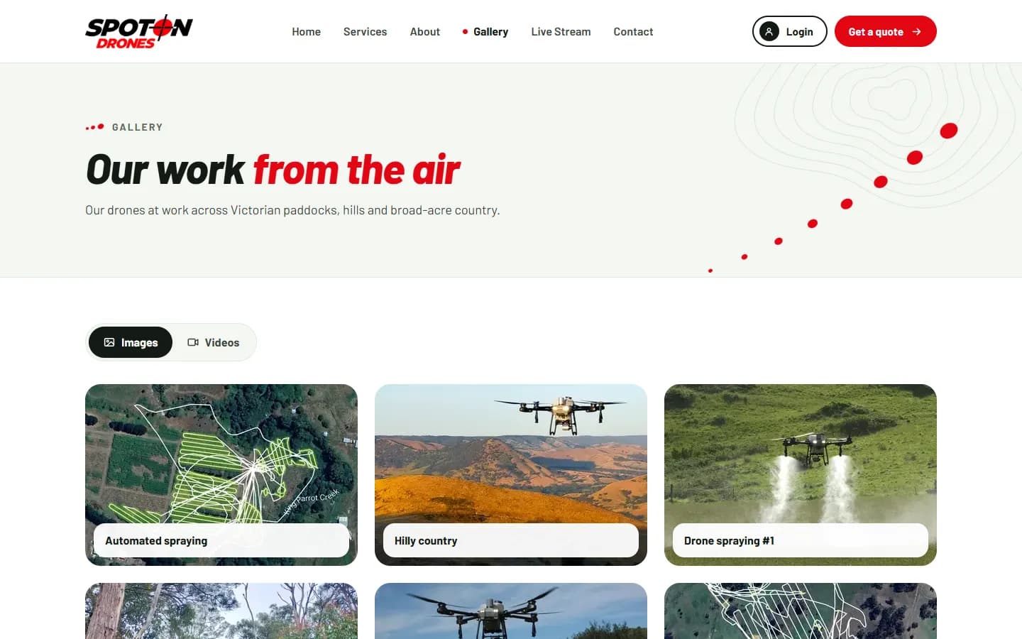 The gallery of jobs from the air, with images and videos