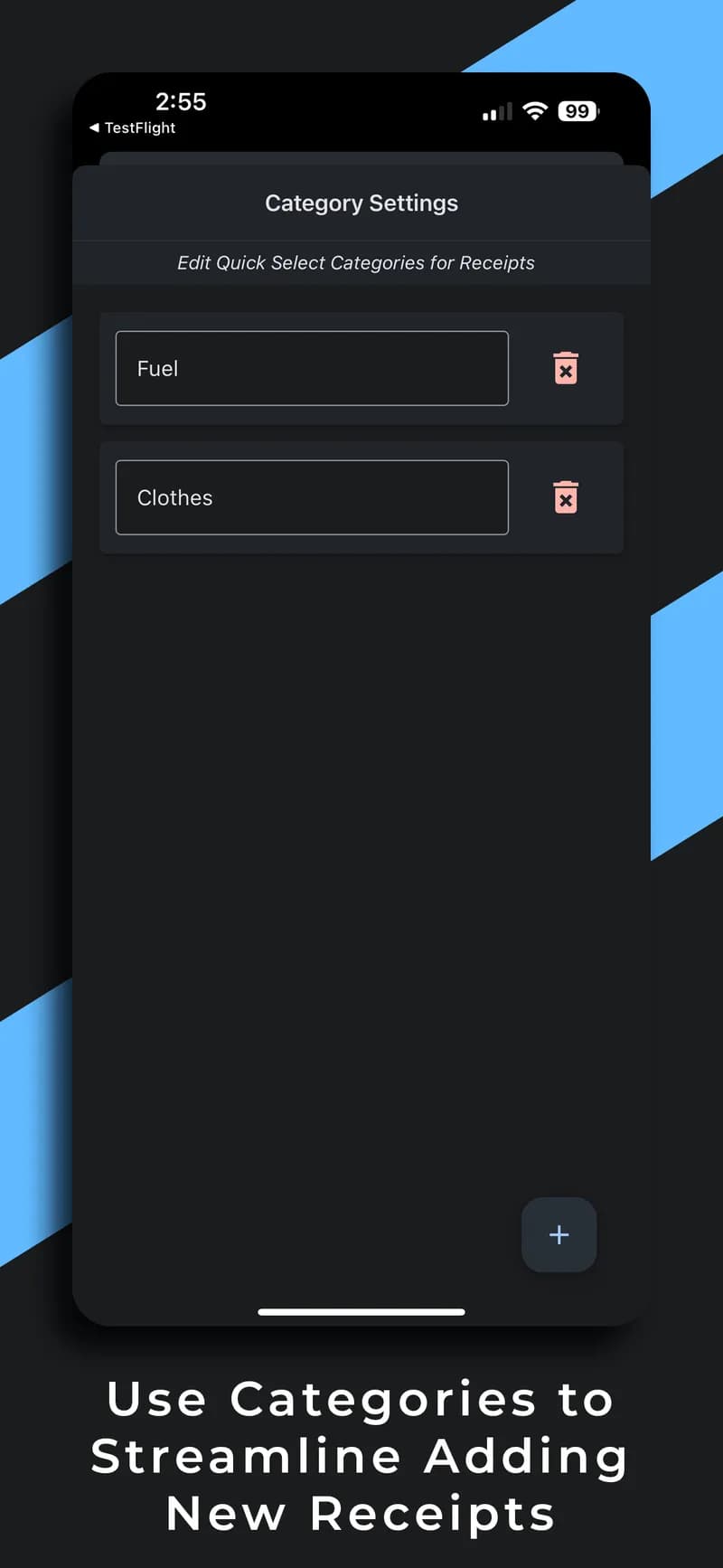 Categories for adding receipts more quickly