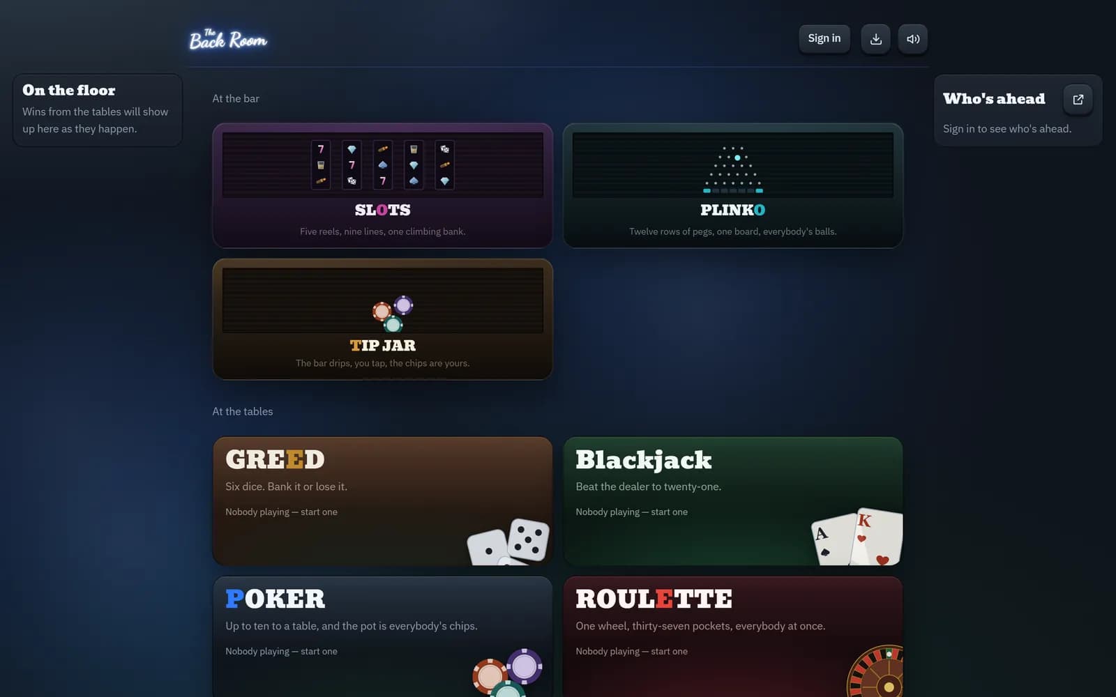 The floor, with every table and game you can join